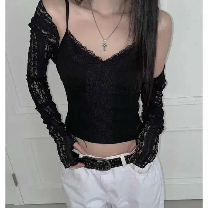 [BUNJANG] TheAirTown Black Lace Bolero Cardigan / 디에어타운 블랙 레이스 볼레로 새상품