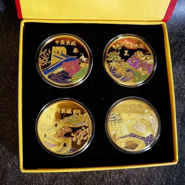 [BUNJANG] Great Wall of China Four Seasons Color Commemorative Coin Set (4-Coin Set) with Deluxe Gift Box / 만만리장성 사계절 컬러 기념주화 4종 세트 / 고급 선물함