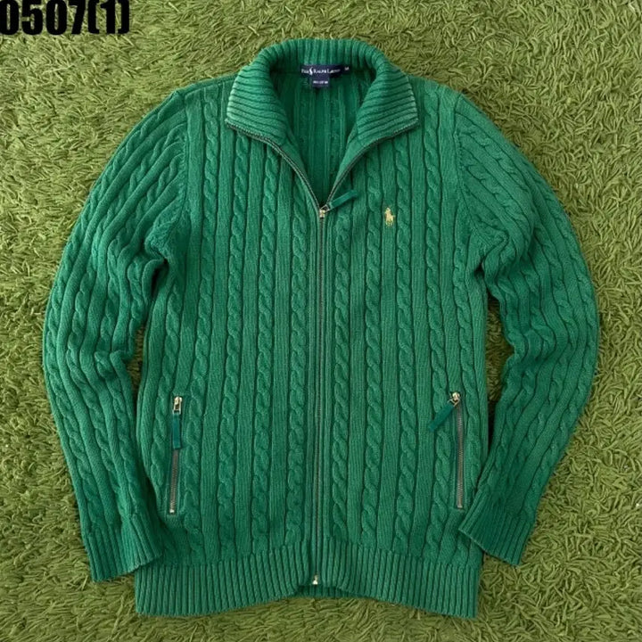 [BUNJANG] Polo Ralph Lauren Cable Knit Zip-Up Sweater Green M / 폴로 랄프로렌 케이블 니트 집업 그린 M