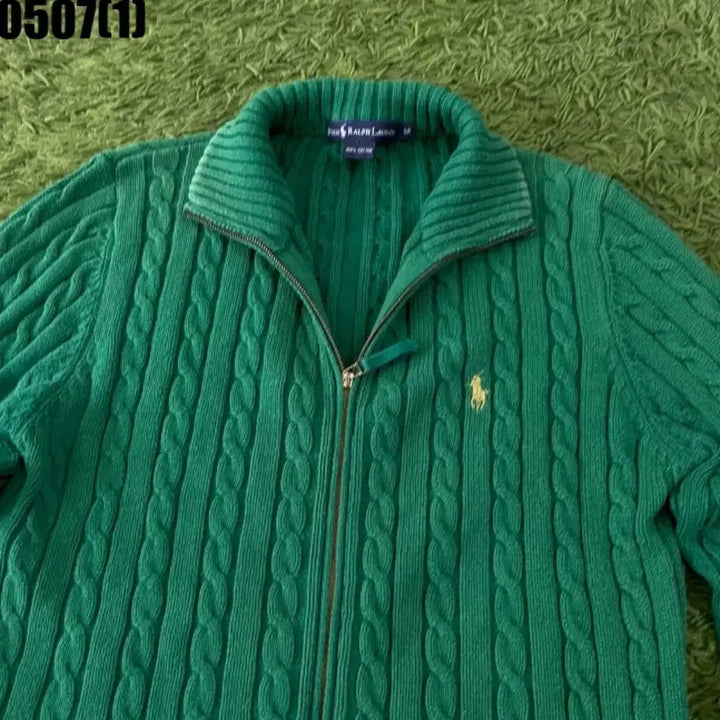 [BUNJANG] Polo Ralph Lauren Cable Knit Zip-Up Sweater Green M / 폴로 랄프로렌 케이블 니트 집업 그린 M