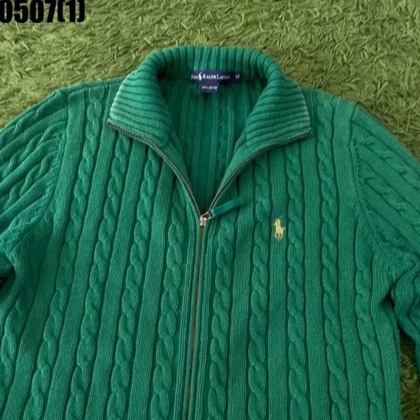 [BUNJANG] Polo Ralph Lauren Cable Knit Zip-Up Sweater Green M / 폴로 랄프로렌 케이블 니트 집업 그린 M