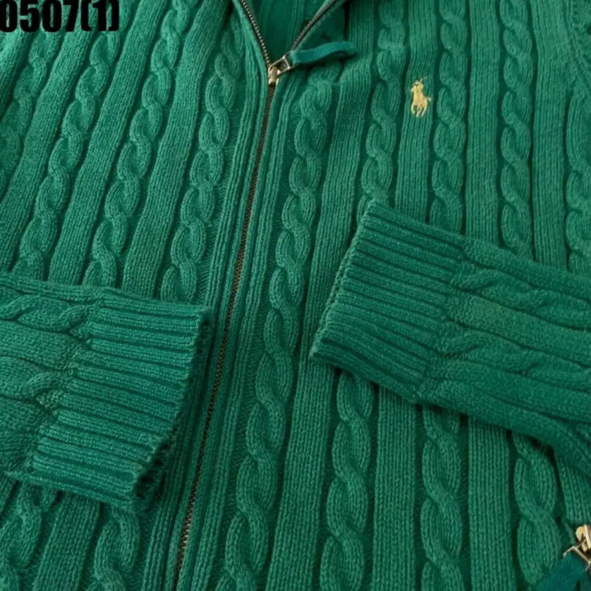 [BUNJANG] Polo Ralph Lauren Cable Knit Zip-Up Sweater Green M / 폴로 랄프로렌 케이블 니트 집업 그린 M