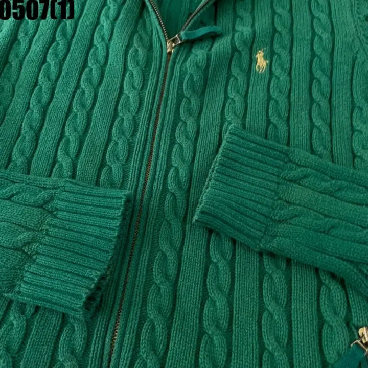 [BUNJANG] Polo Ralph Lauren Cable Knit Zip-Up Sweater Green M / 폴로 랄프로렌 케이블 니트 집업 그린 M