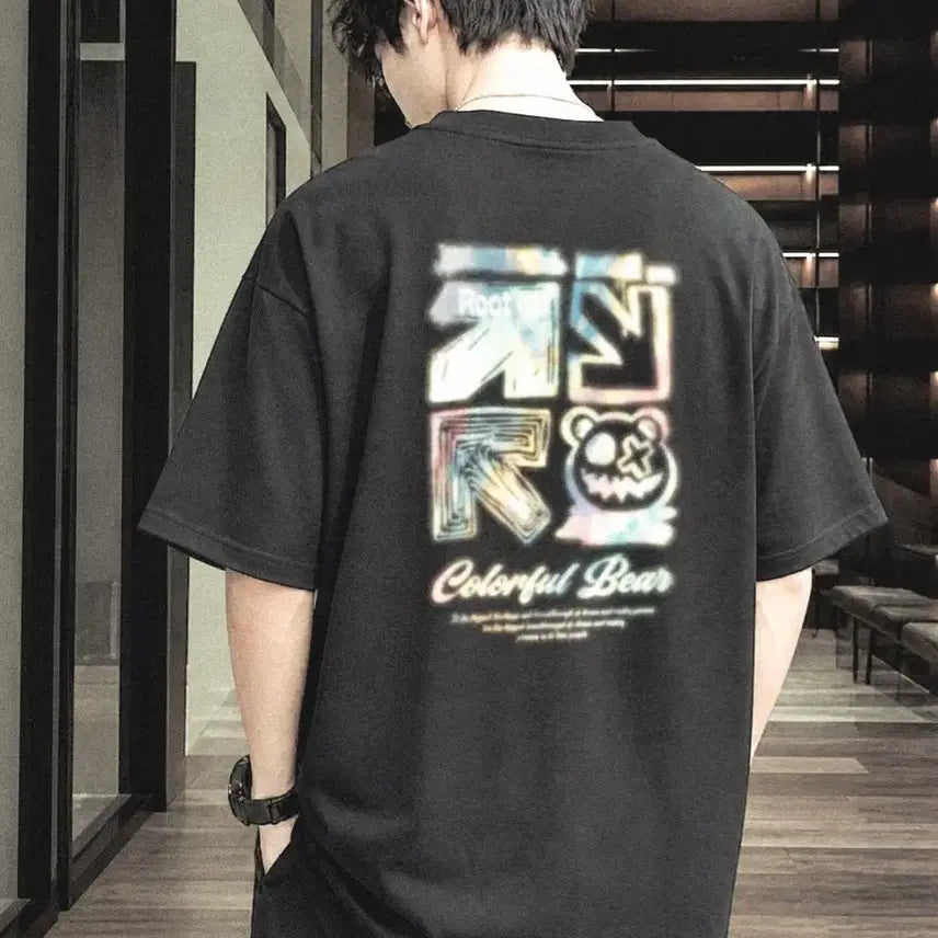 [BUNJANG] Black Bear Printing Cotton T-Shirt / 새상품 블랙 곰돌이 프린팅면티