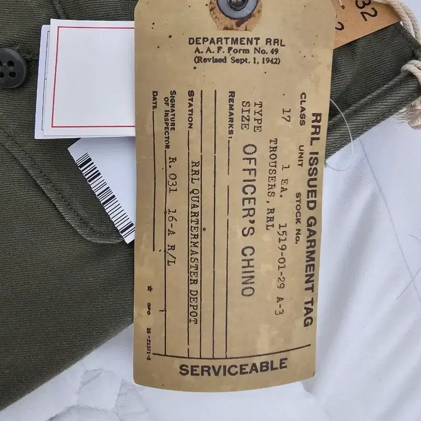 [BUNJANG] RRL Officer Chino Olive Pants 32/32 / 택포함 새상품 rrl 더블알엘 오피서치노 올리브 32/32