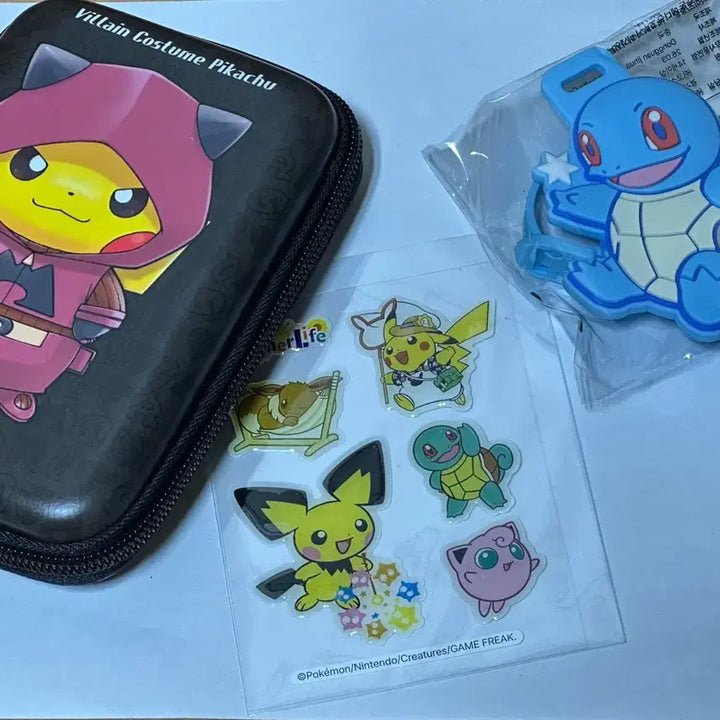 [BUNJANG] Olive Young Pokemon Pikachu Villain Costume Pouch, Squirtle Luggage Tag, Sticker Set / 올리브영 포켓몬 피카츄 빌런 코스튬 파우치, 꼬부기 러기지택, 스티커