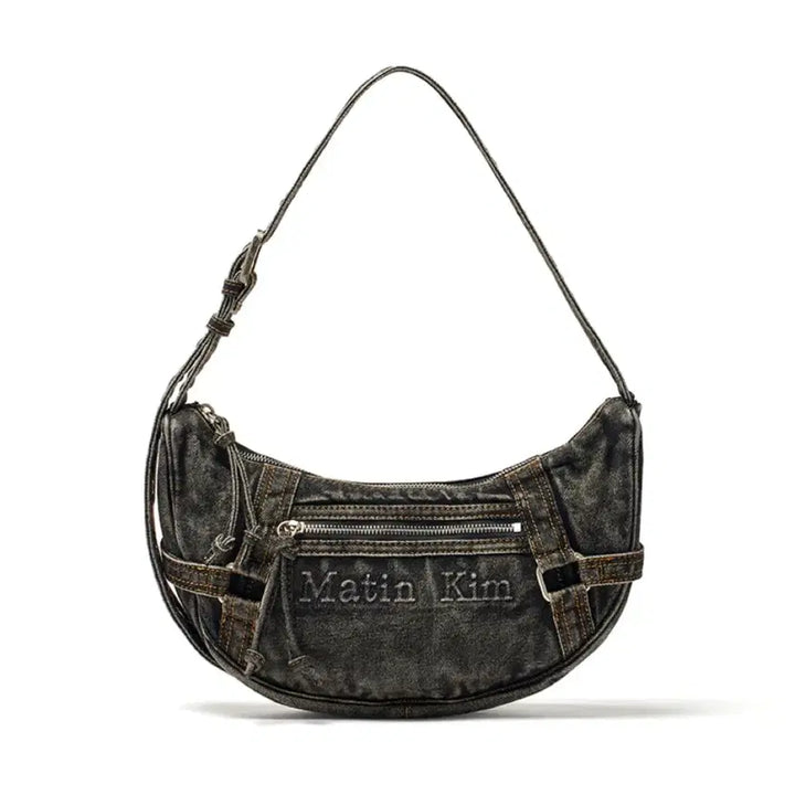 [BUNJANG] Matin Kim Washed Denim Mini Hobo Bag Black / 마뗑킴 워시드 데님 미니 호보백 블랙