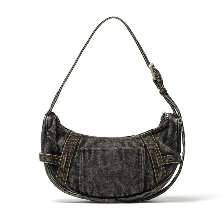 [BUNJANG] Matin Kim Washed Denim Mini Hobo Bag Black / 마뗑킴 워시드 데님 미니 호보백 블랙