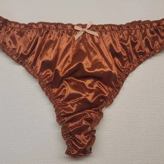 [BUNJANG] Brown Silk Ribbon Thong Panty (New) / 브라운 실크 리본 여성 티팬티 (새상품) 100