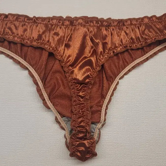 [BUNJANG] Brown Silk Ribbon Thong Panty (New) / 브라운 실크 리본 여성 티팬티 (새상품) 100