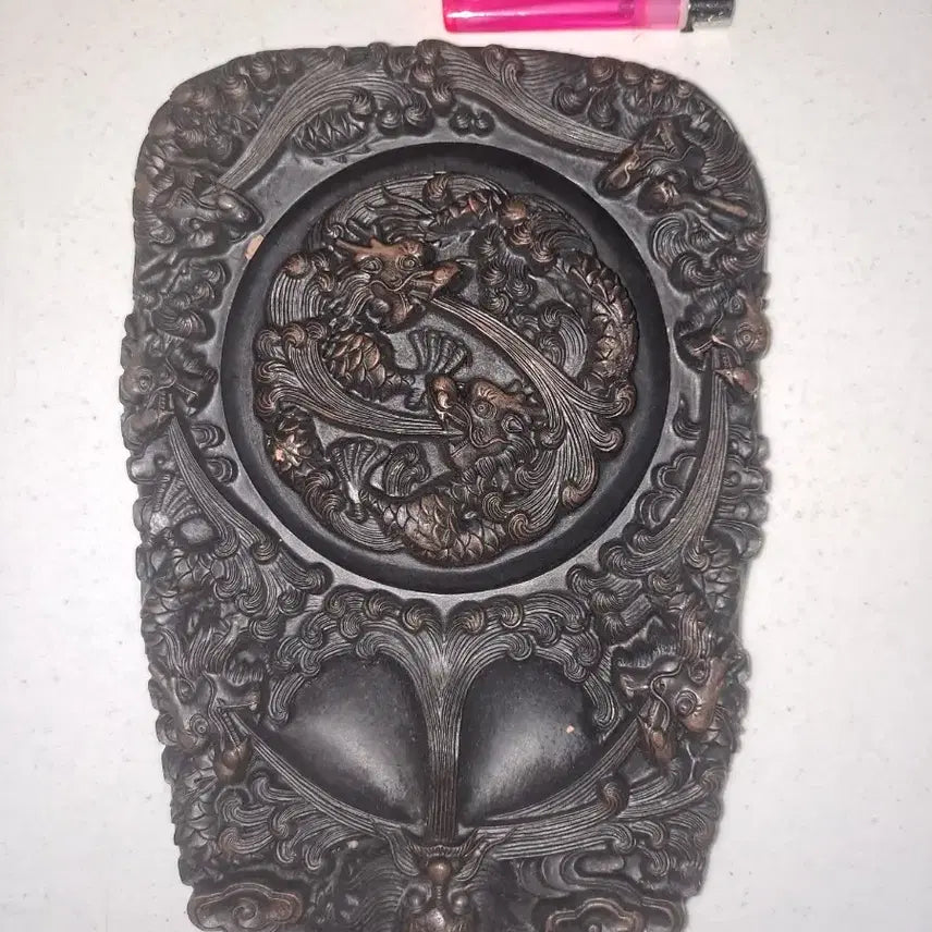[BUNJANG] Antique Dragon Carved Inkstone / 7마리 용조각 명품벼루