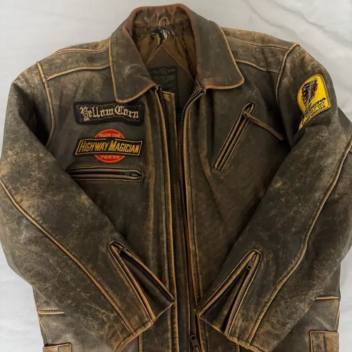 [BUNJANG] Yellow Corn Leather Rider Jacket / YELLOW CORN 가죽 라이더 자켓