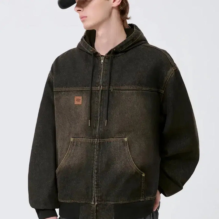 [BUNJANG] Trillion Vintage Denim Work Hooded Zip-Up Jacket / 트릴리온 빈티지 데님 워크 후드집업 나이키아디다스슈프림스투시칼하트