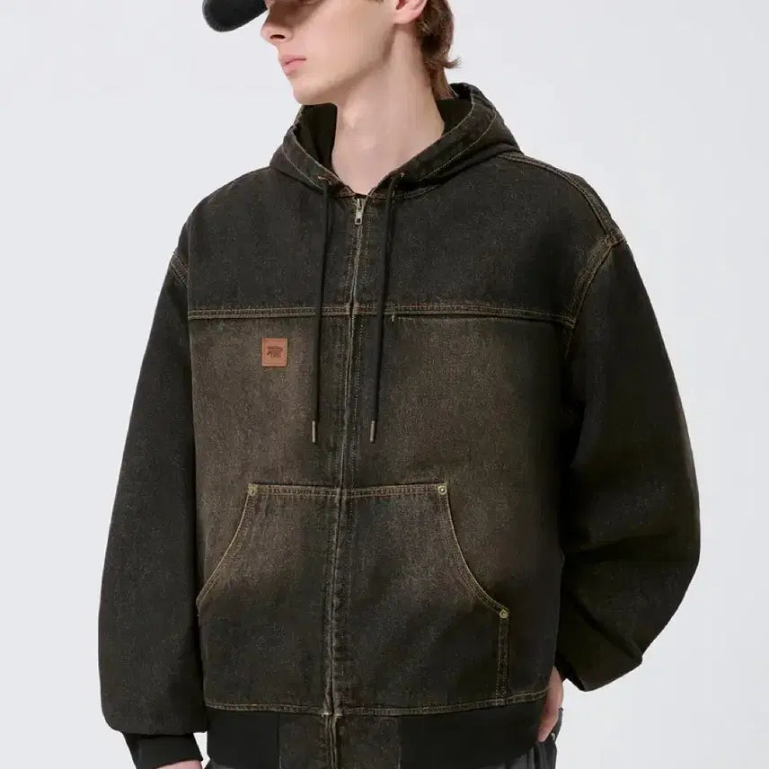 [BUNJANG] Trillion Vintage Denim Work Hooded Zip-Up Jacket / 트릴리온 빈티지 데님 워크 후드집업 나이키아디다스슈프림스투시칼하트