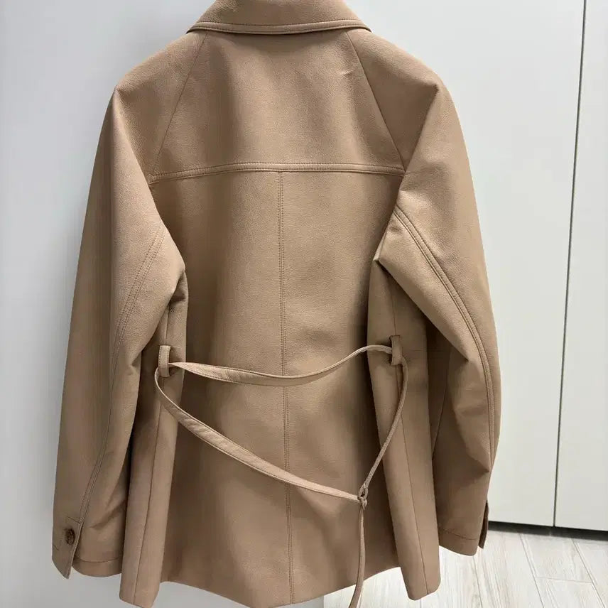 [BUNJANG] It Michaa Faux Leather Belted Jacket (Beige, Size 55) / 잇미샤 페이크 레더 벨티드 자켓(베이지 색상, 55 사이즈)