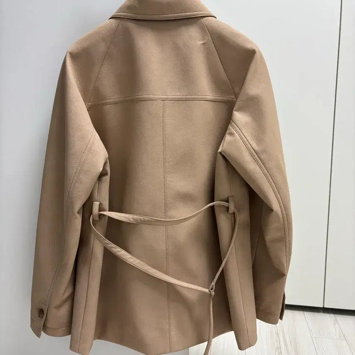 [BUNJANG] It Michaa Faux Leather Belted Jacket (Beige, Size 55) / 잇미샤 페이크 레더 벨티드 자켓(베이지 색상, 55 사이즈)