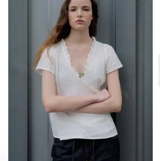 [BUNJANG] Frive R07 Lace Wrap Blouse Ivory / 프리버07 레이스 랩 블라우스 아이보리