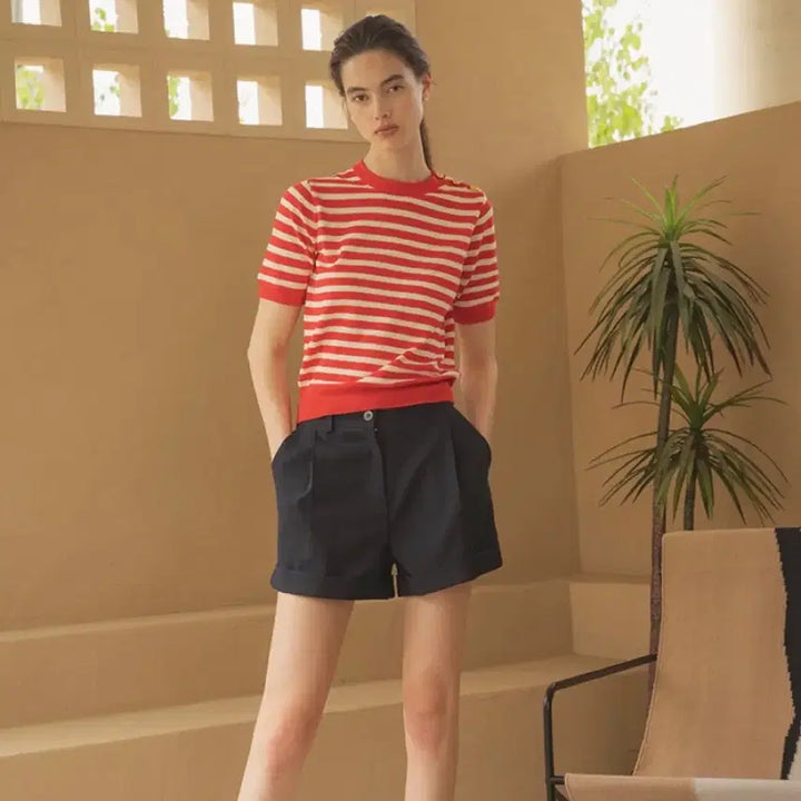 [BUNJANG] SIAJU Stripe Knit Short Sleeve T-Shirt / 시야쥬 스트라이프 니트반팔