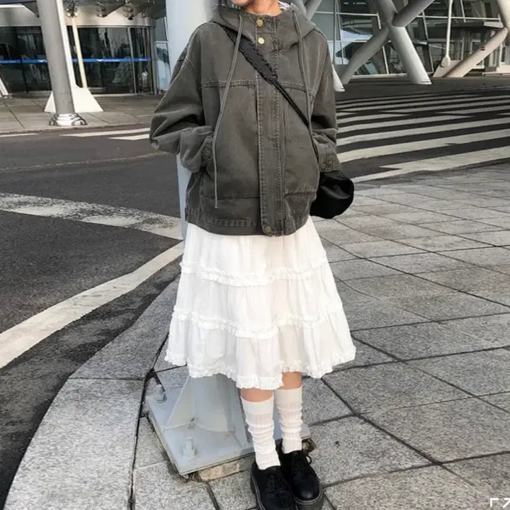 [BUNJANG] Frill Tiered Skirt Black / 프릴 캉캉 스커트 블랙