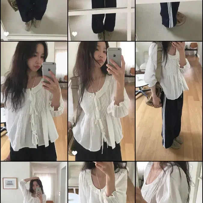 [BUNJANG] Maybe Baby Shirring Long Sleeve Blouse White / 메이비베이비 셔링 긴팔 블라우스 화이트