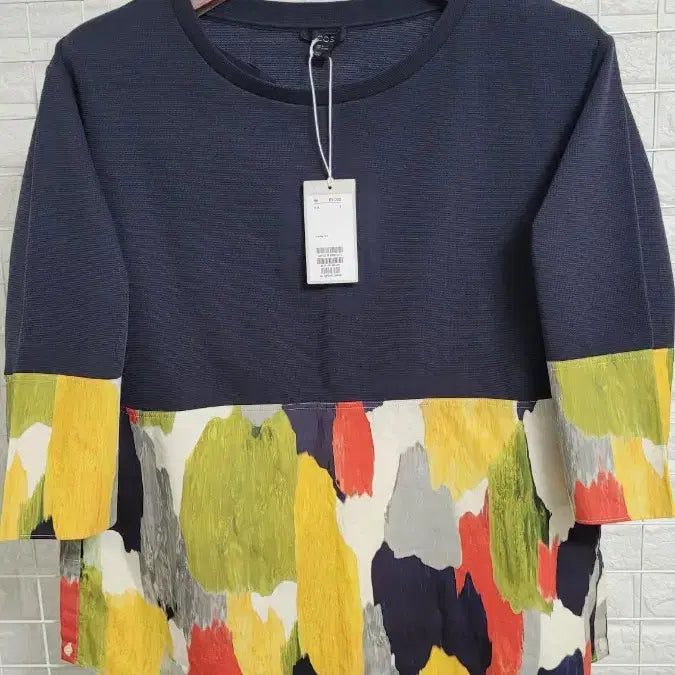 [BUNJANG] COS Cosmic Stitch Hybrid Top Navy Abstract Print Mix / [S]COS코스 아카이브 네이비X추상화프린트믹스 하이브리드탑 S