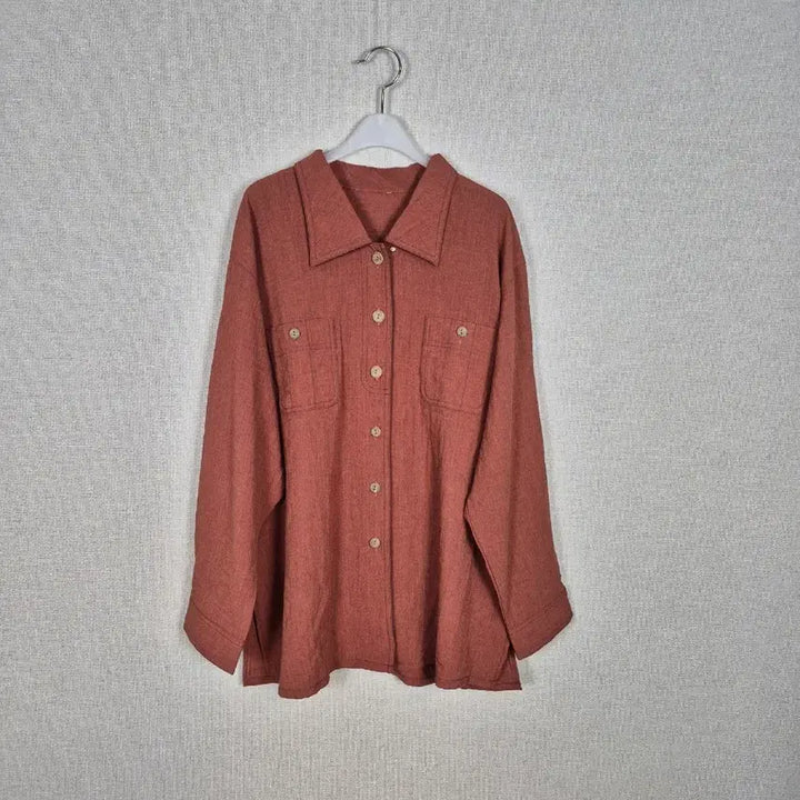 [BUNJANG] Plus Size Cotton Rayon Blend Brown Collar Shirt Jacket / 