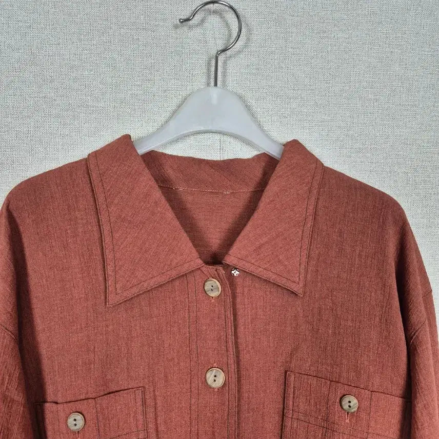 [BUNJANG] Plus Size Cotton Rayon Blend Brown Collar Shirt Jacket / 