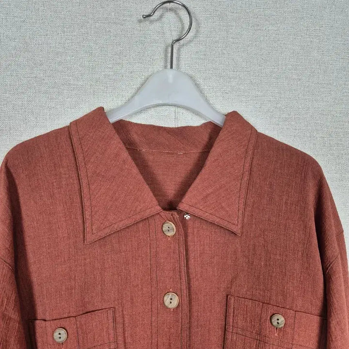 [BUNJANG] Plus Size Cotton Rayon Blend Brown Collar Shirt Jacket / 