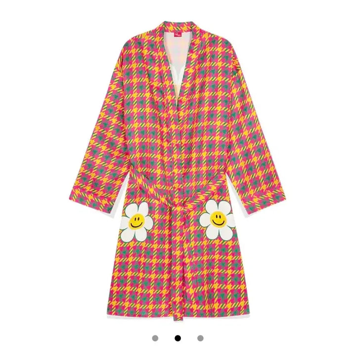 [BUNJANG] Wiggle Wiggle Houndstooth Check Silk Robe / 위글위글 하운드투스 체크 실크가운 로브