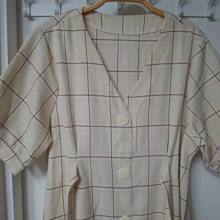 [BUNJANG] Checkered Short-Sleeve Midi Dress / 체크 반팔 미디원피스 55~66반