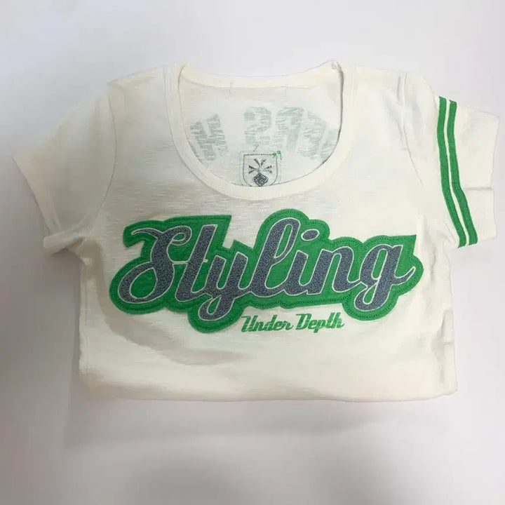 [BUNJANG] Vintage Style T-Shirt Ivory Green Patch / (실착 0회) 빈티지st 일본브랜드 티셔츠 M(S 추천)
