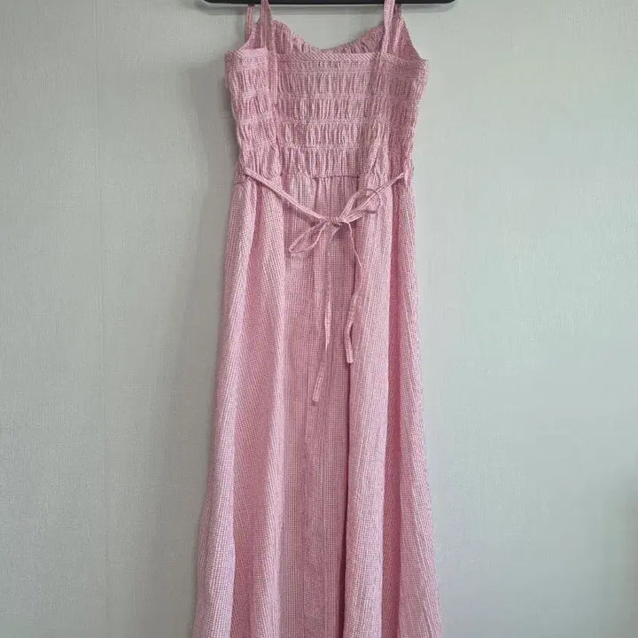 [BUNJANG] Pink Gingham Check Sleeveless Long Dress / 핑크 깅엄체크 롱 원피스 끈나시