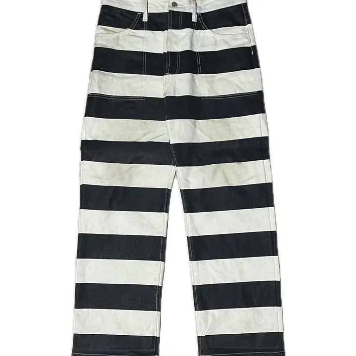 [BUNJANG] Bob Dong Striped Biker Cotton Pants / 밥동  스트라이프 바이커 코튼 팬츠