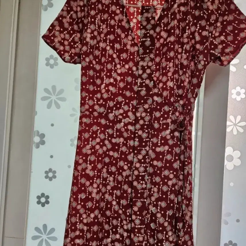 [BUNJANG] Floral Print Long Sleeve Dress / 꽃무늬 반팔 롱 원피스