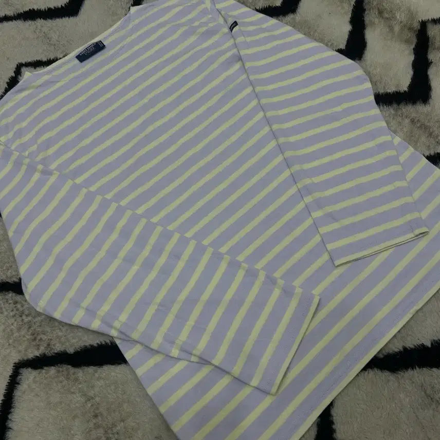 [BUNJANG] Saint James Minquiers 18 Stripe Long Sleeve Shirt Lavender Yellow Size S / [S]세인트제임스 밍콰이어 18스트라이프 긴팔/라벤더 엘로우