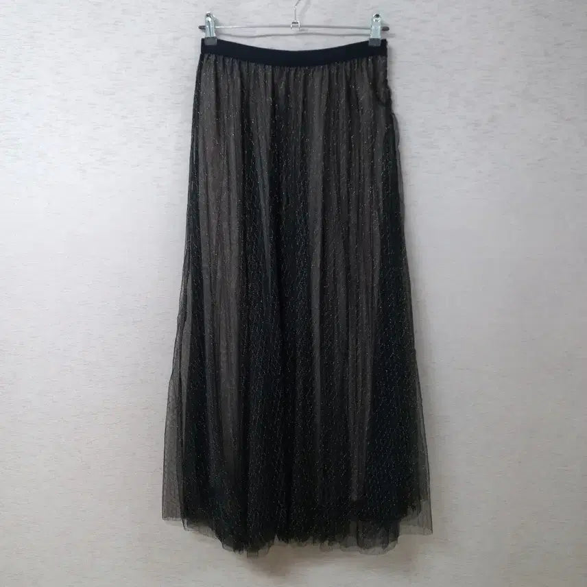 [BUNJANG] Black Long Skirt with Gold Thread Embroidery / B5-8/ABOTTE 금사배색 블랙 잔망사 롱스커트 여성