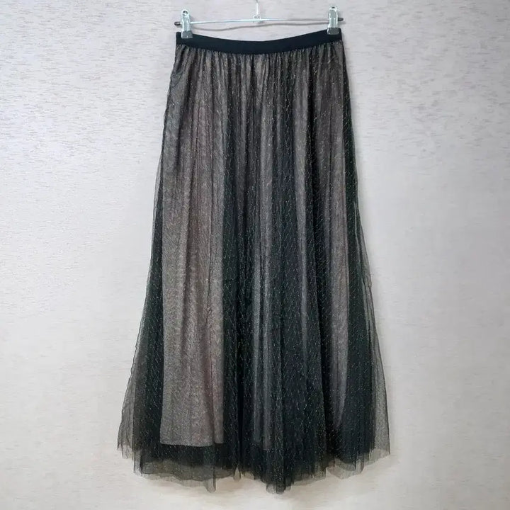 [BUNJANG] Black Long Skirt with Gold Thread Embroidery / B5-8/ABOTTE 금사배색 블랙 잔망사 롱스커트 여성