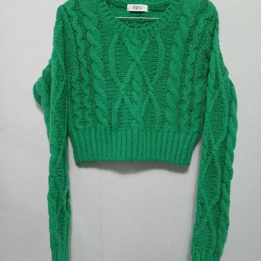 [BUNJANG] Playdi Green Cable Cropped Knit / 플레이디 그린 꽈배기 크롭 니트