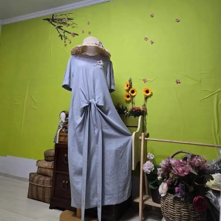 [BUNJANG] A-Line Shirred Long Dress / 데이트룩/ 데일리룩/ 앞셔링 /주머니 / 항아리핏/ 롱 롱원피스