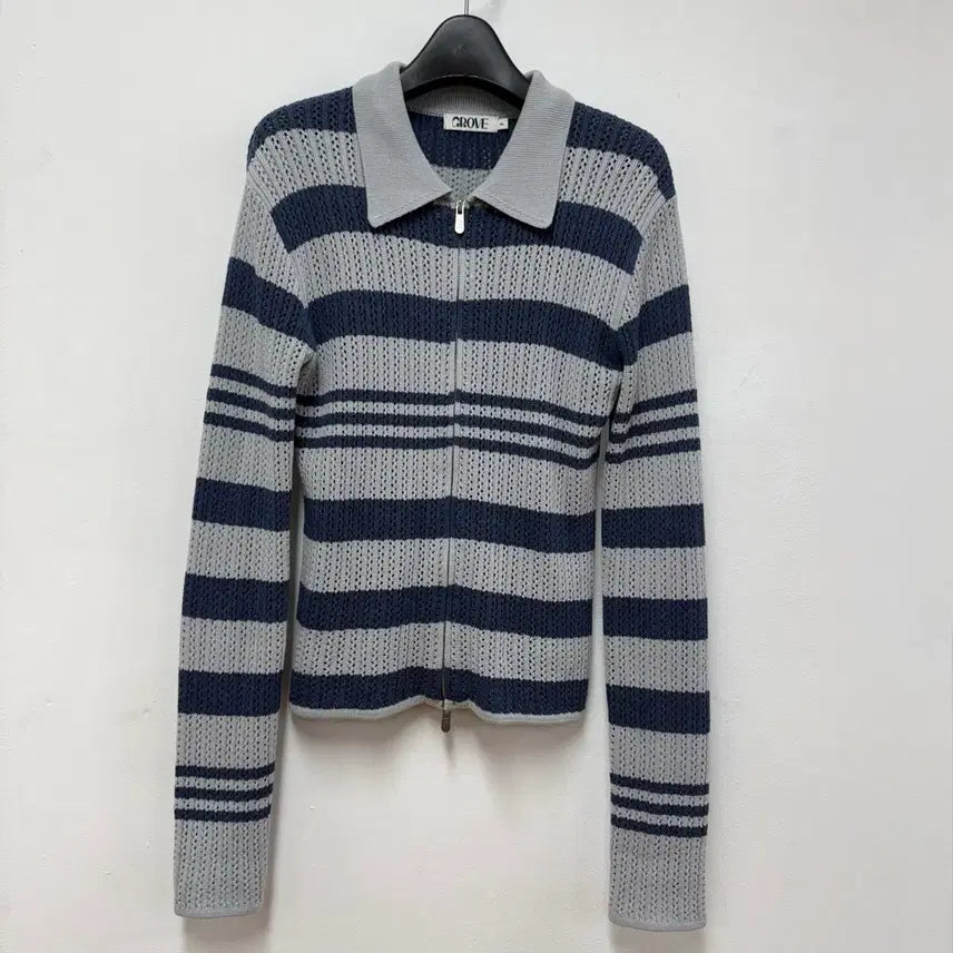 [BUNJANG] Grove Stripe Knit Zip-Up Cardigan / 그로브 스트라이프 니트 집업 55