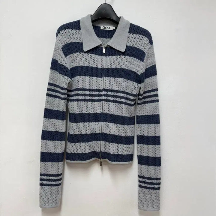 [BUNJANG] Grove Stripe Knit Zip-Up Cardigan / 그로브 스트라이프 니트 집업 55