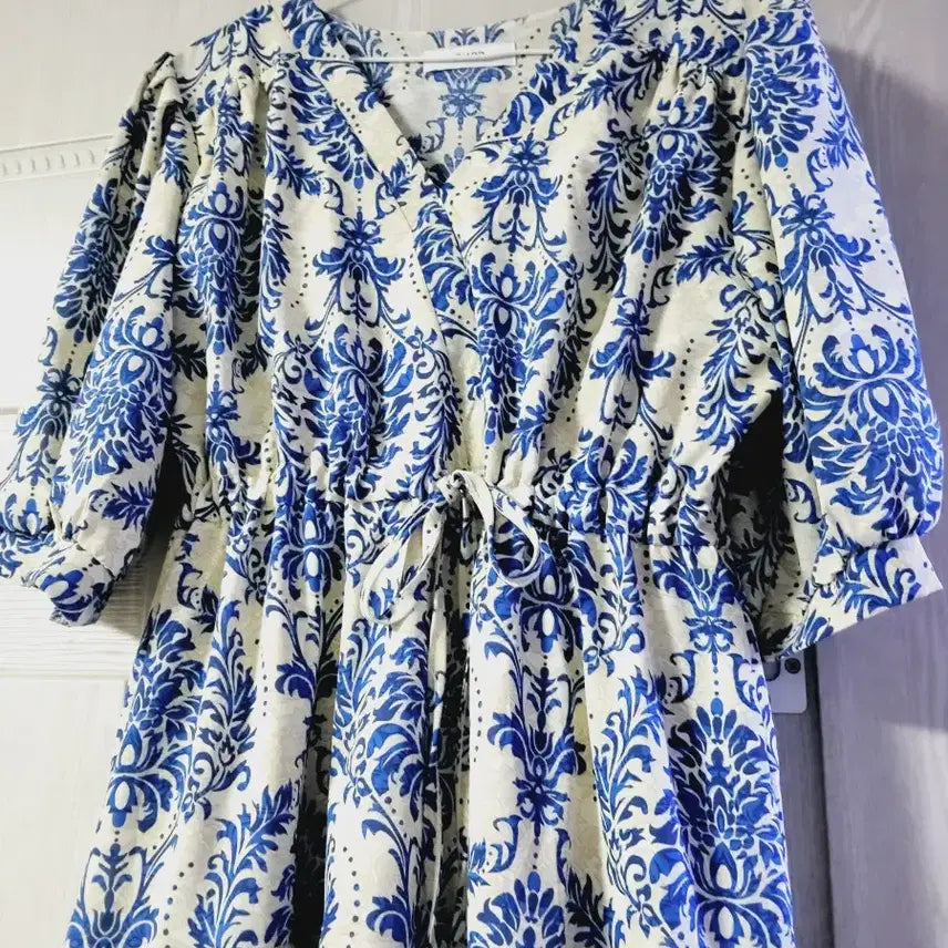 [BUNJANG] Flower Pattern Long Dress Blue/White / 플라워 패턴 롱 원피스 블루/화이트