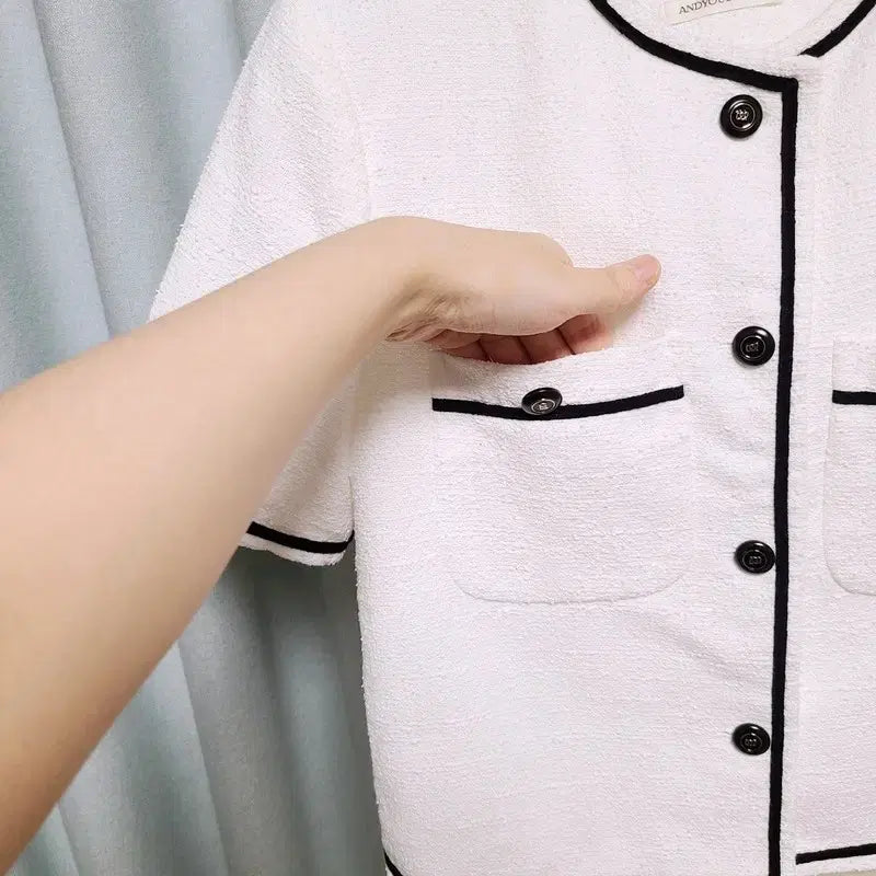 [BUNJANG] AND YOU BROWN Premium Line Tweed Short Sleeve Jacket / 앤유브라운 프리미엄라인 트위드 반팔 자켓