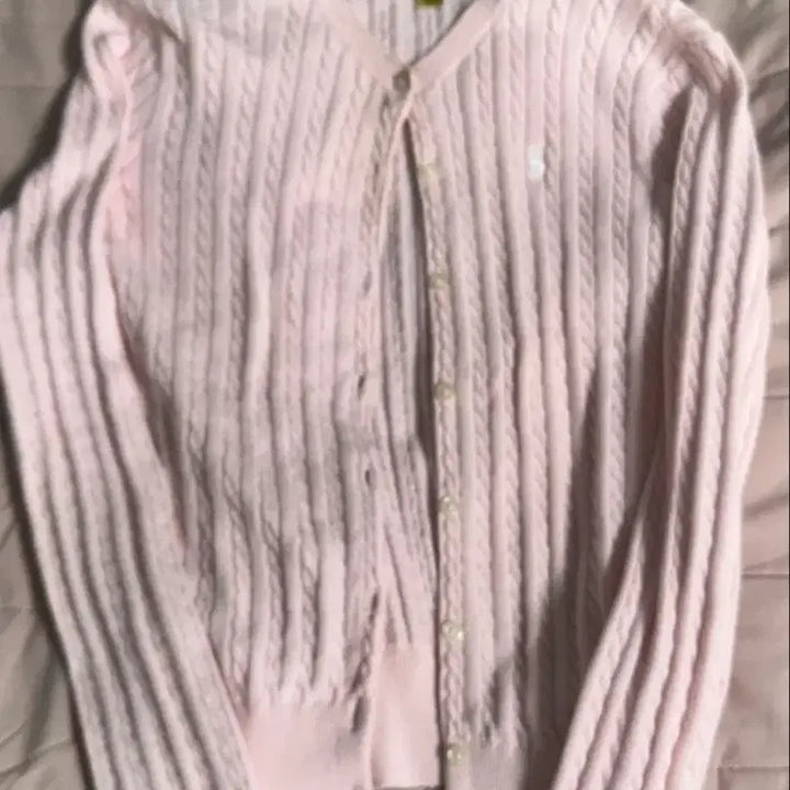 [BUNJANG] Polo Ralph Lauren Pink Cable Knit Cardigan L/G / 폴로 랄프로렌 핑크 케이블 니트 가디건 L/G