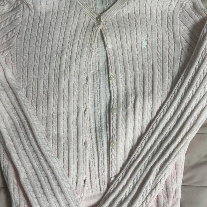 [BUNJANG] Polo Ralph Lauren Pink Cable Knit Cardigan L/G / 폴로 랄프로렌 핑크 케이블 니트 가디건 L/G