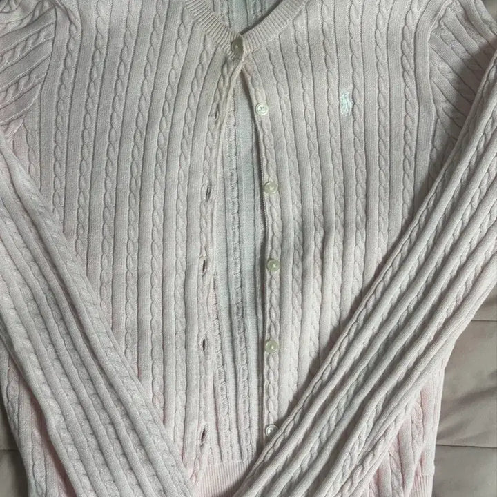 [BUNJANG] Polo Ralph Lauren Pink Cable Knit Cardigan L/G / 폴로 랄프로렌 핑크 케이블 니트 가디건 L/G