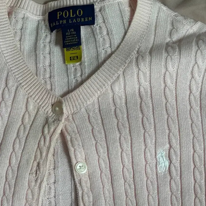 [BUNJANG] Polo Ralph Lauren Pink Cable Knit Cardigan L/G / 폴로 랄프로렌 핑크 케이블 니트 가디건 L/G