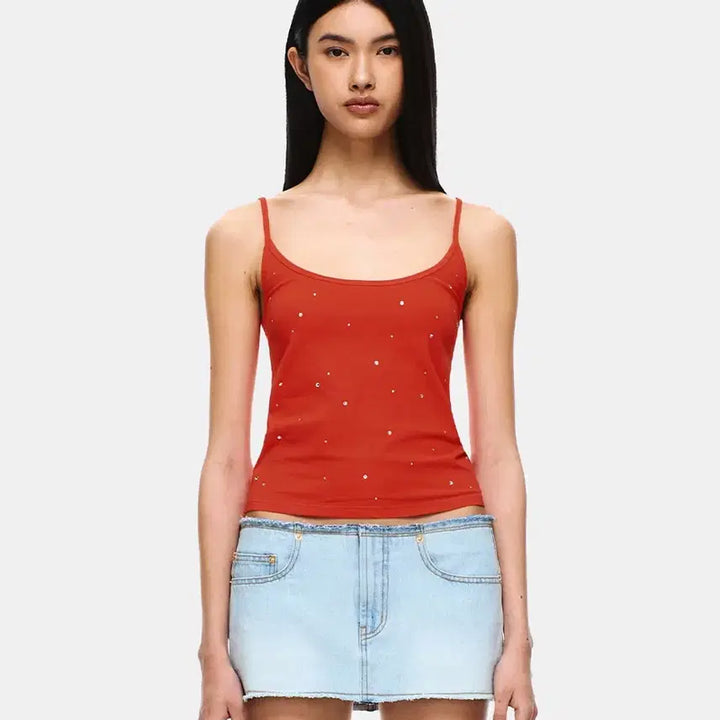 [BUNJANG] Verish Rhinestone Tank Top Red / 베리시 라인스톤 탱크톱 레드