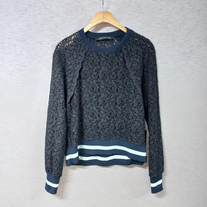 [BUNJANG] Zara Black Lace Knit Color Block T-Shirt Women&
