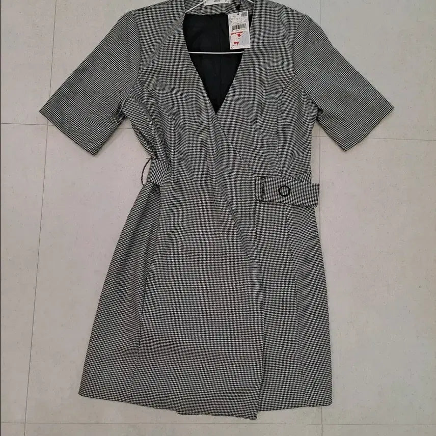 [BUNJANG] Mango Houndstooth Check Short Sleeve Midi Dress M / 망고  하운드투스 체크 패턴 반팔 원피스 M
